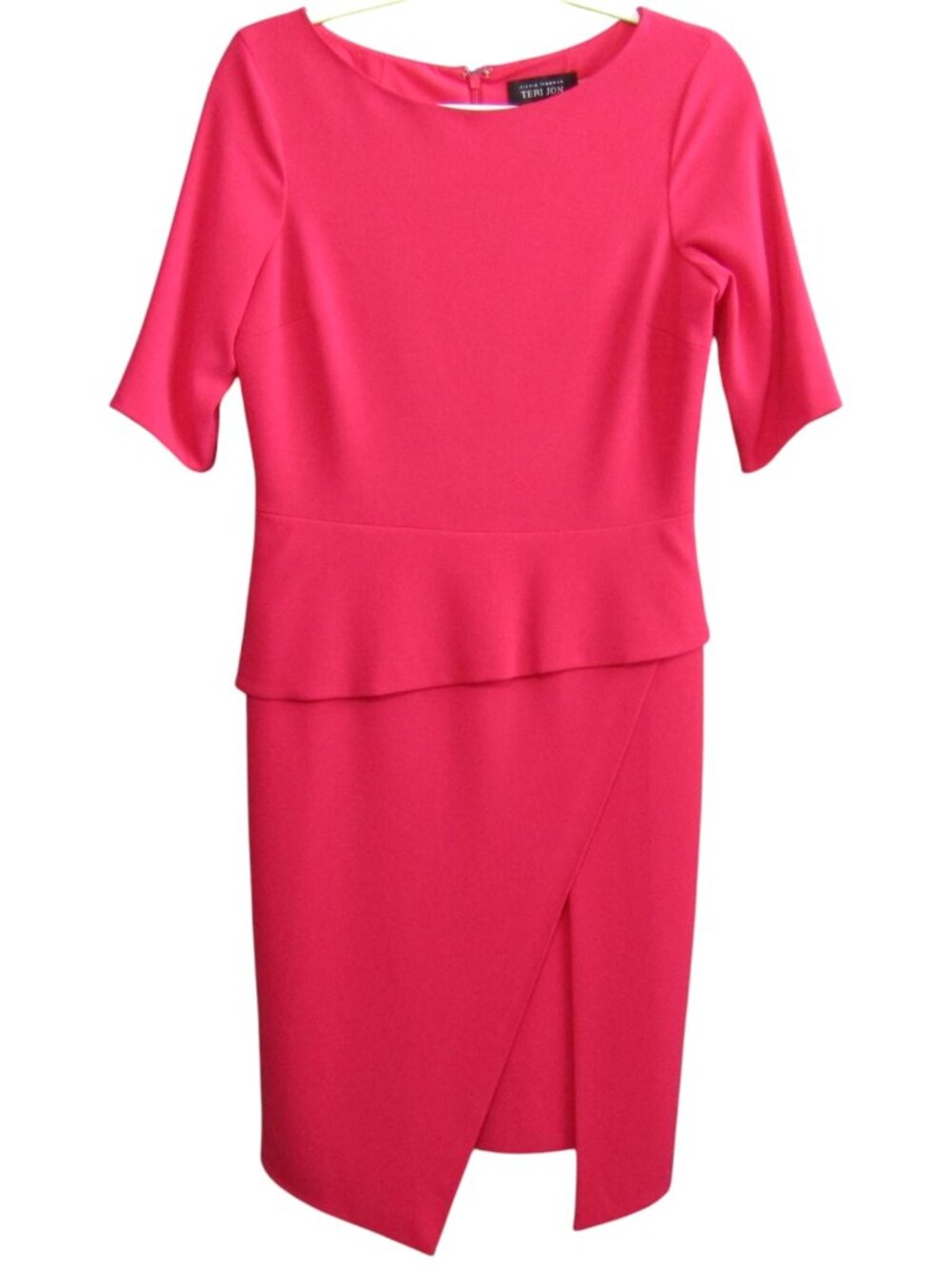 Teri Jon Rickie Freeman Pink Sheath Dress Size 6 Asymmetric Peplum Wedding Guest